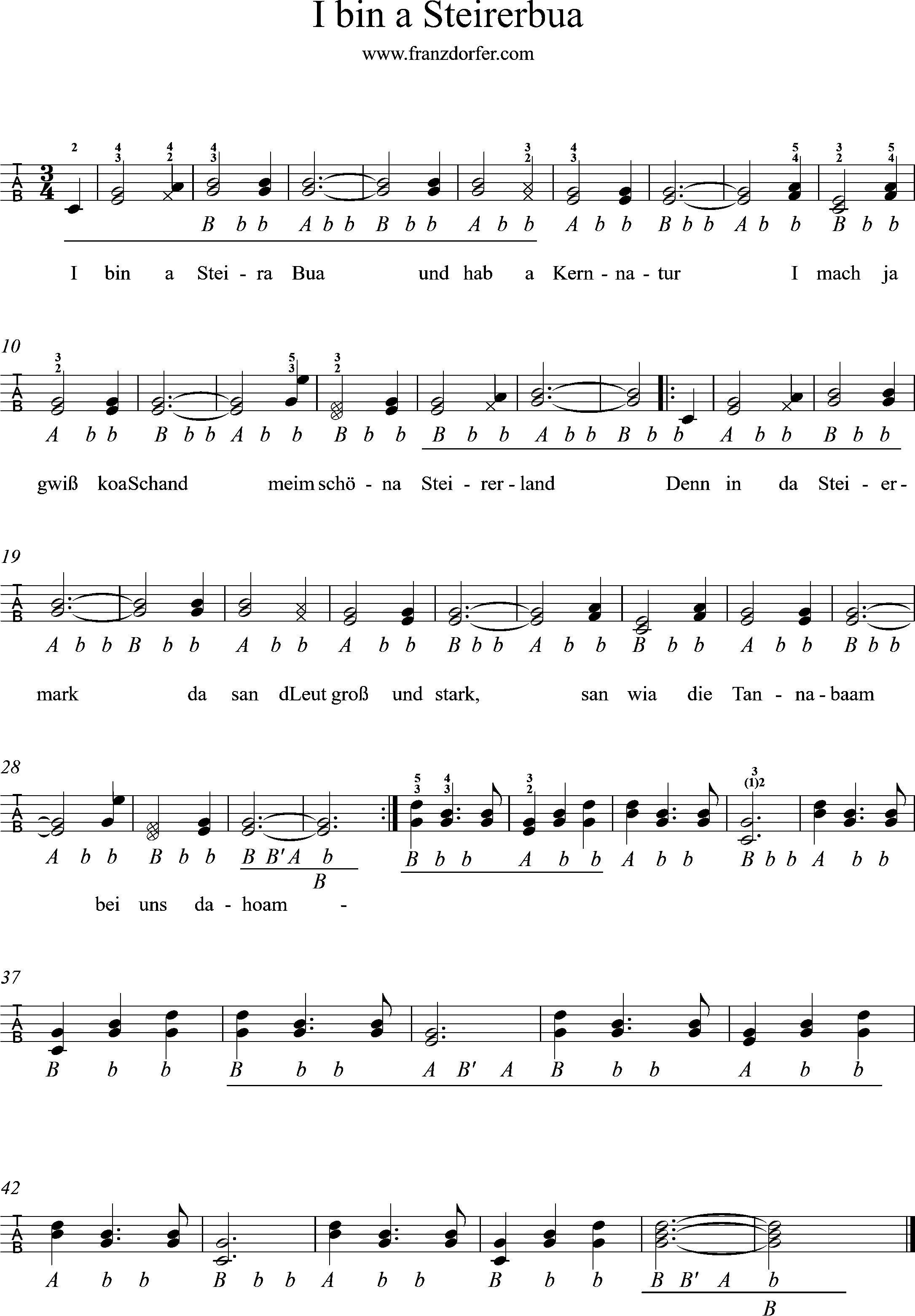 steirische harmonika, griffschrift- I bin a Steirerbua
